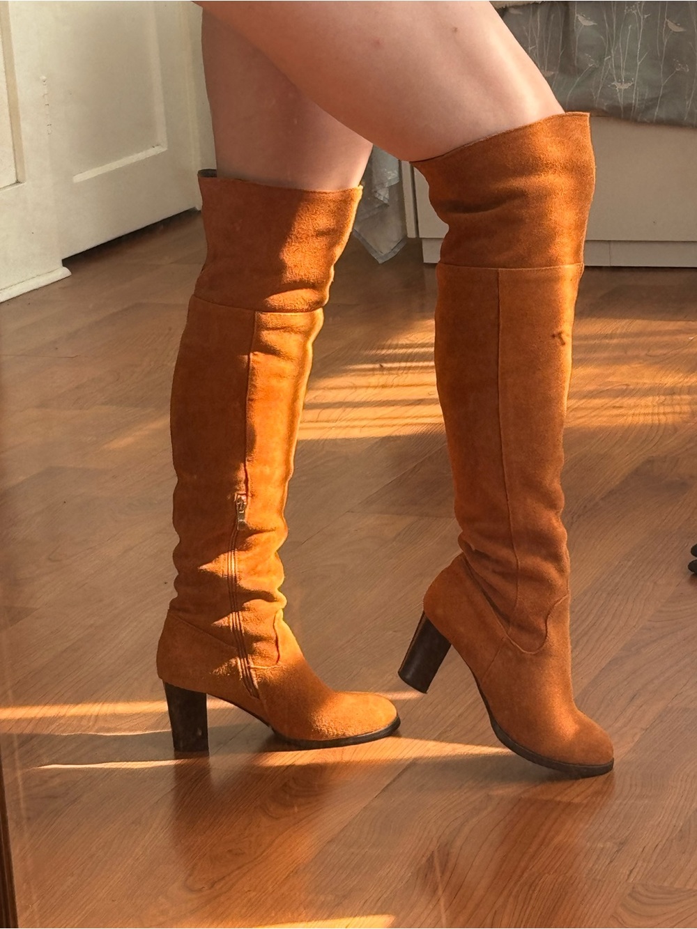 Women's Tall Suede Heeled Boots - burned orange